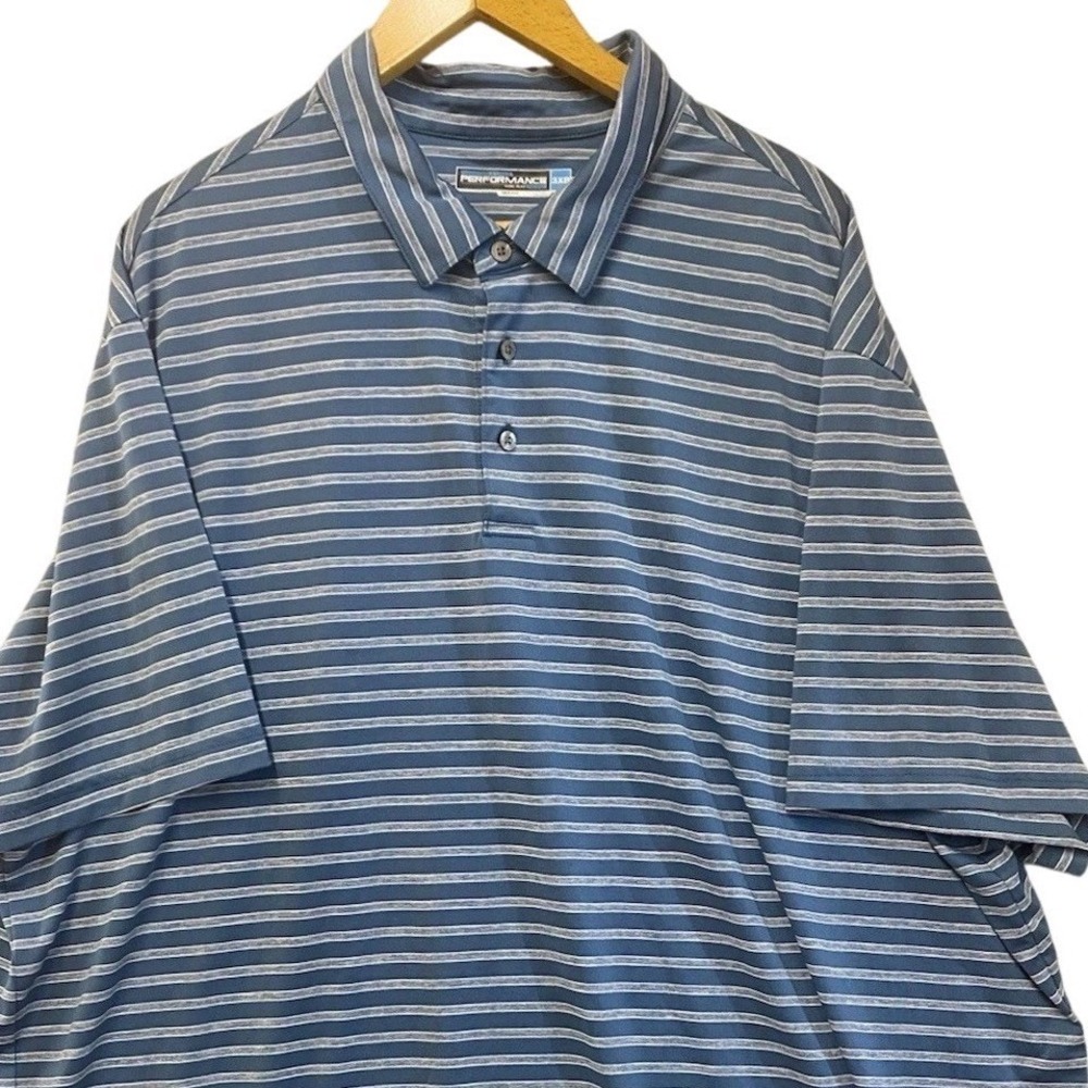 Roundtree & Yorke Performance Polo Mens 3XB Blue Striped Short Sleeve Golf Shirt
